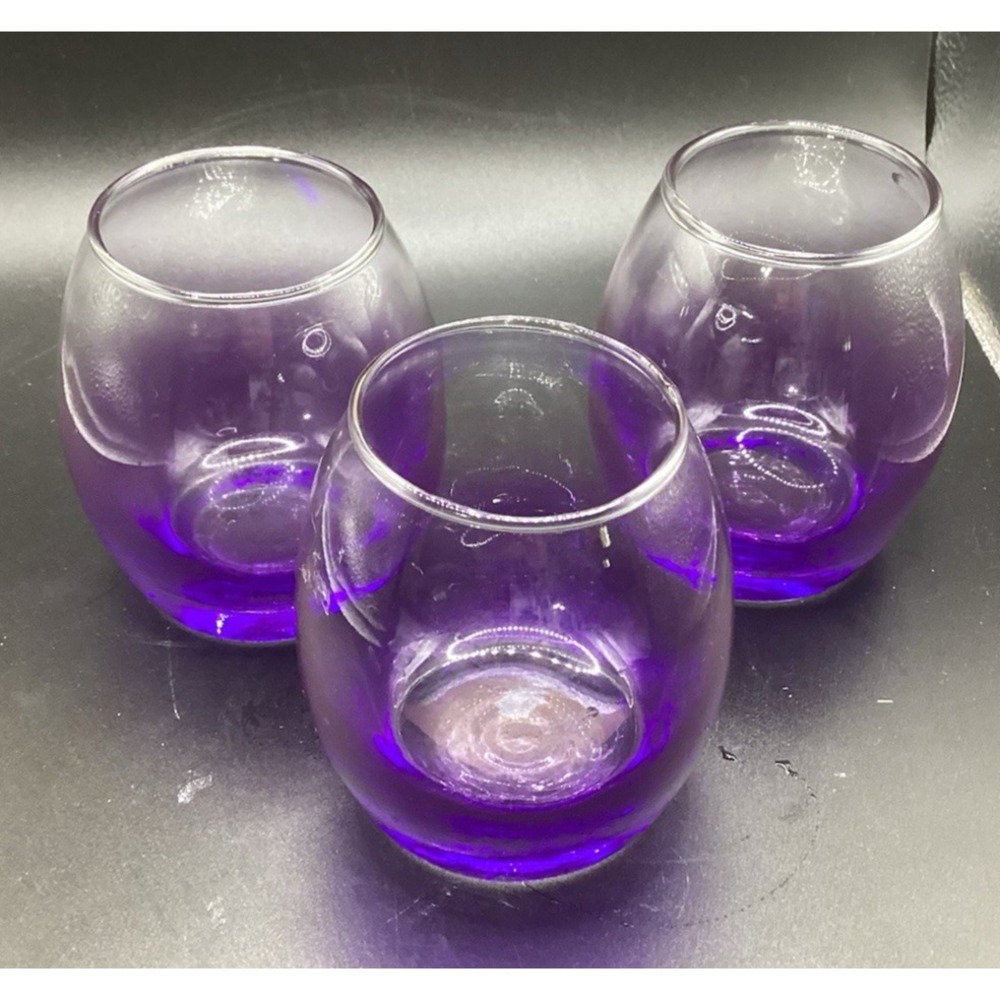 Set Of 3 VTG MCM Purple Glass Votive Tea Light Candle Holders 3.5" Tall Decor